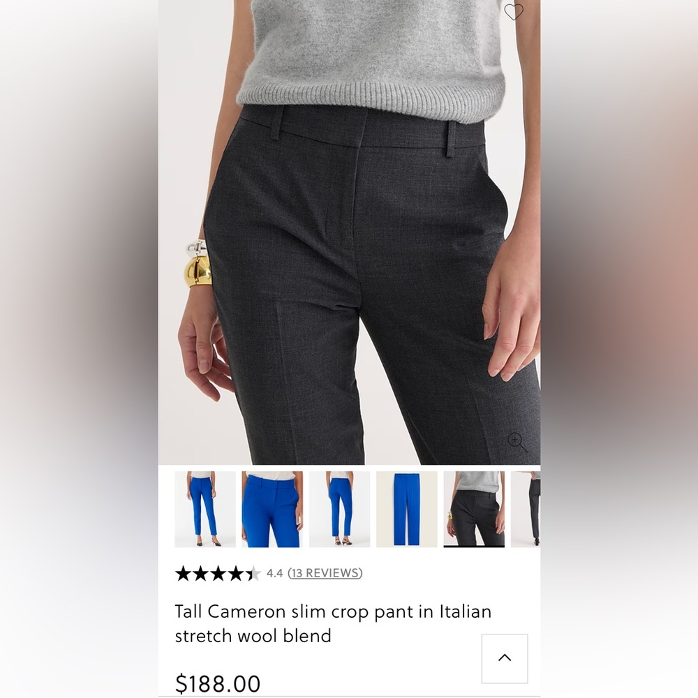 J.Crew Charcoal Cameron Slim Crop Italian Stretch Wool Pants 4